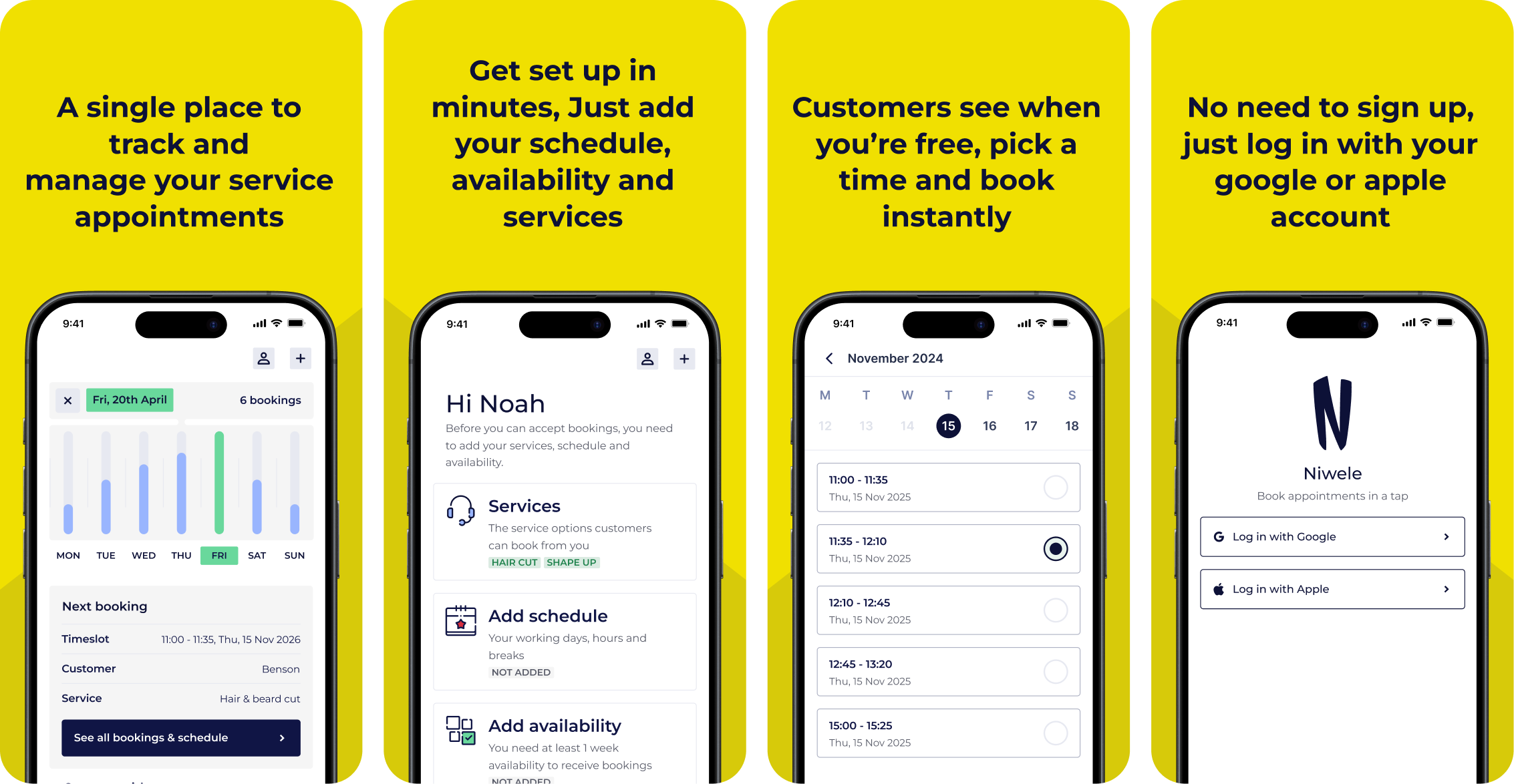 Niwele app store screenshots